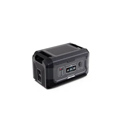 Portable power generator/inverter with a digital display and multiple outlets on the front panel, in a dark rugged case